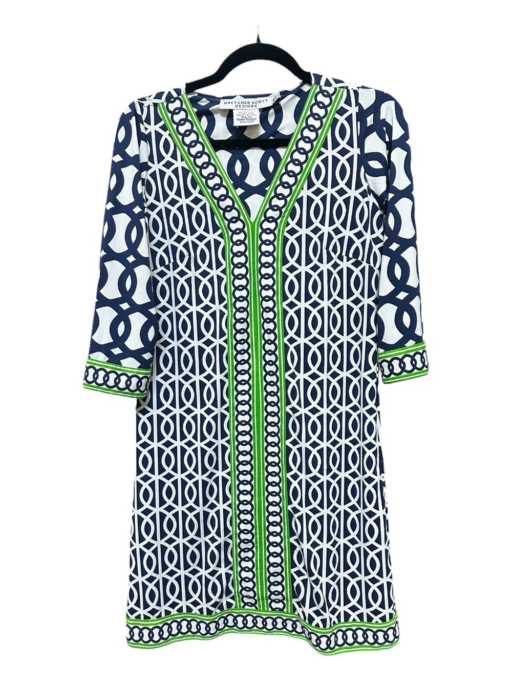 Gretchen Scott Designs Navy, White & Lime Geometric V-Neck Swim Coverup - Picture 2 of 5